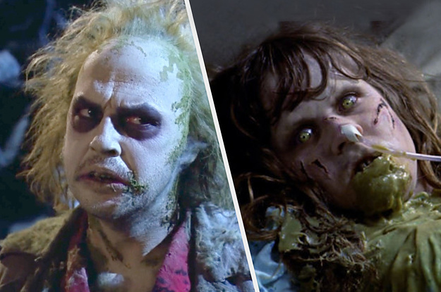 Beetlejuice and Regan from the Exorcist looking spooky
