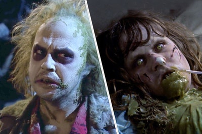Beetlejuice and Regan from the Exorcist looking spooky
