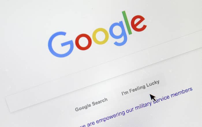 A cursor moves over Google's search engine page