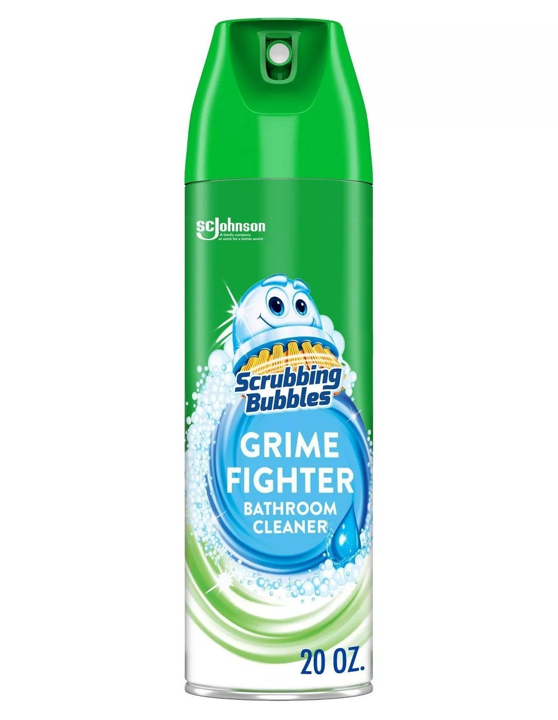 A 20-ounce canister of Scrubbing Bubbles grime fighter bathroom cleaner