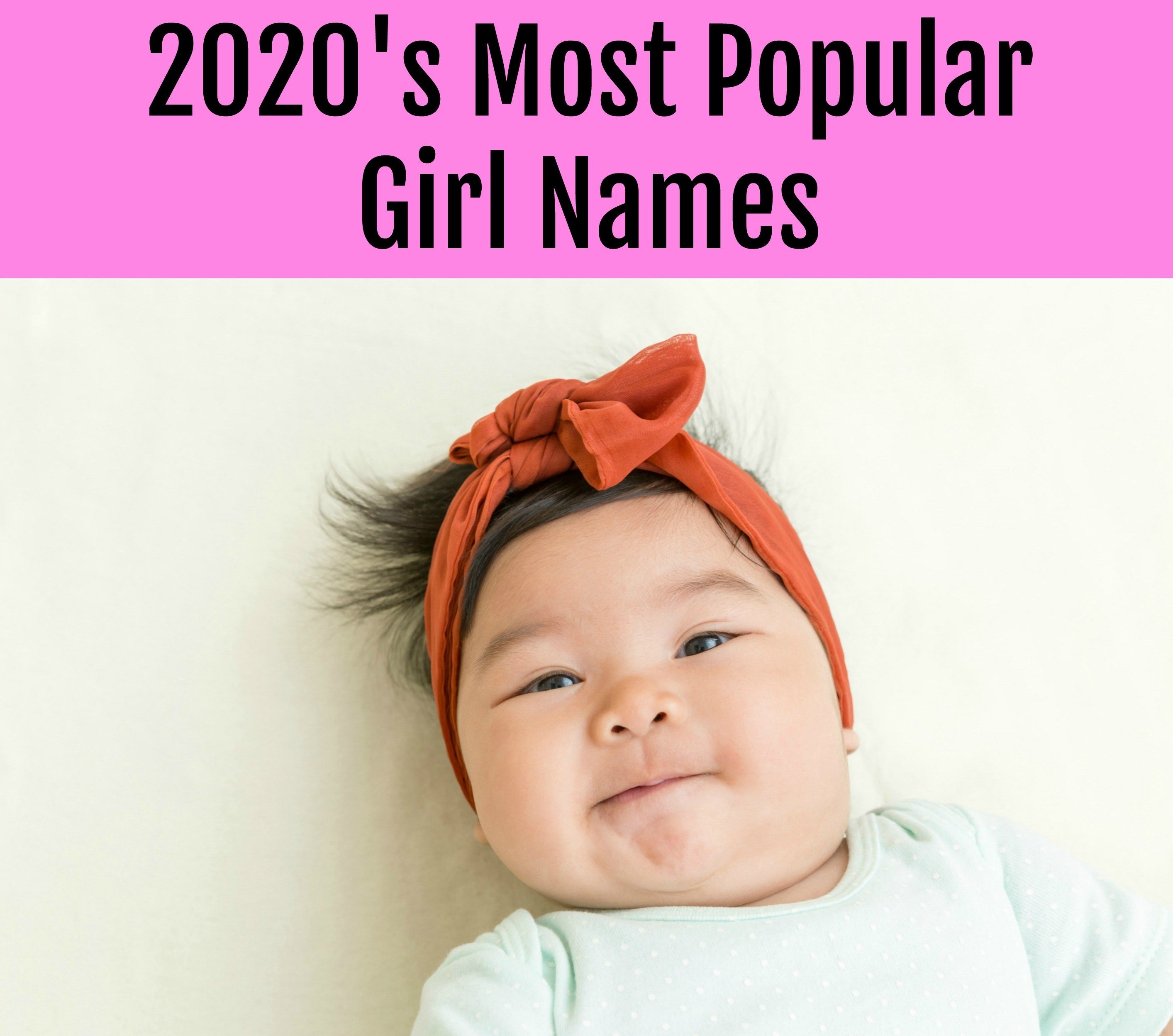 A baby girl and the text 2020&#x27;s most popular girl names