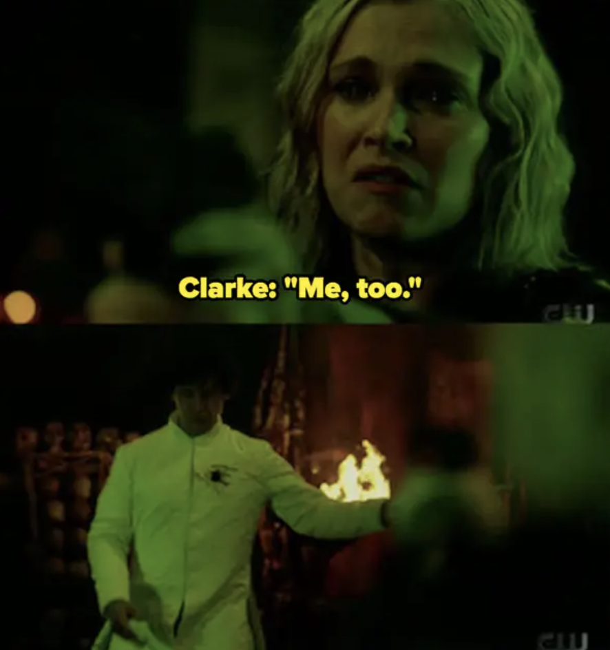 Clarke says &quot;Me, too&quot; then shoots Bellamy