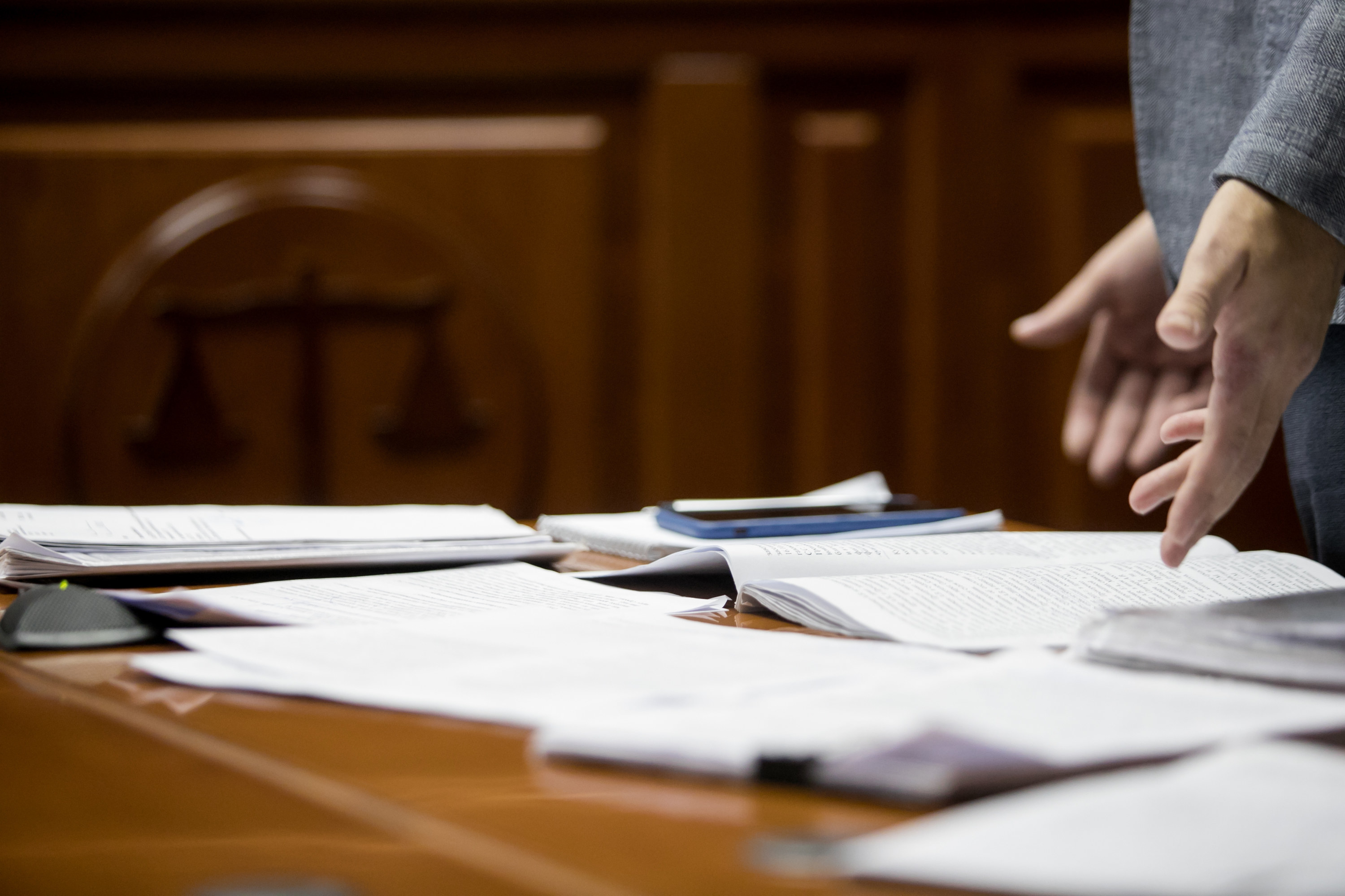 Court documents on a table