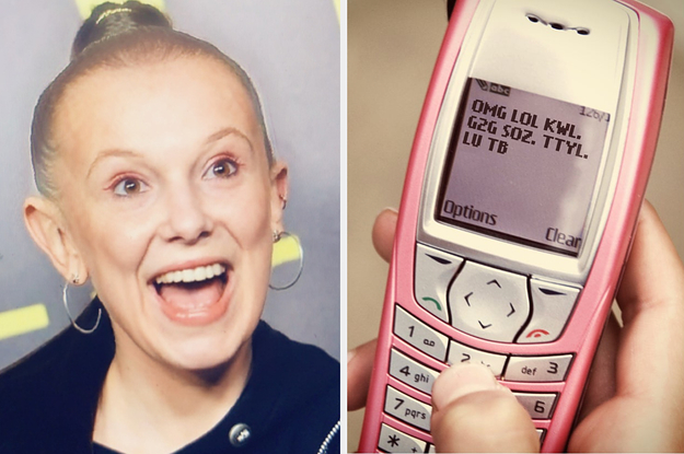 old millie bobby brown on the left, t9 texting on the right