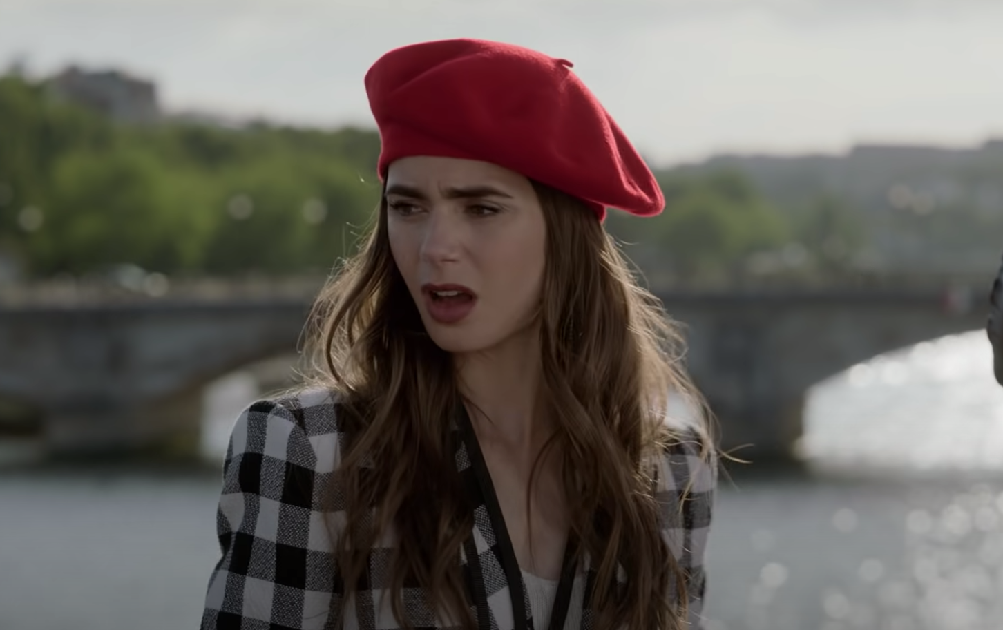 Emily in a beret looking upset in &quot;Emily in Paris&quot;