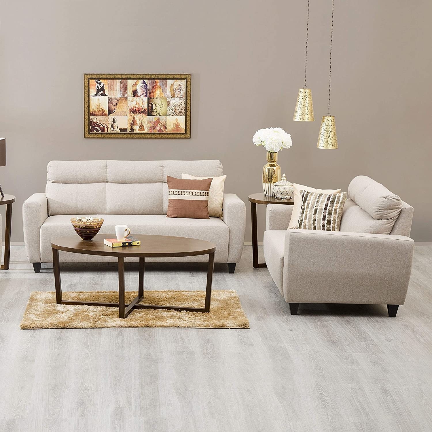 A beige sofa set