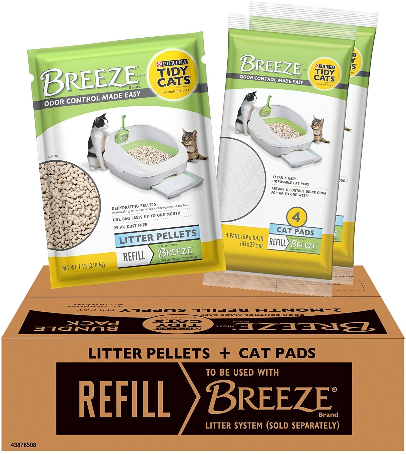 Refill for Breeze system with refills for litter pellets and cat pads