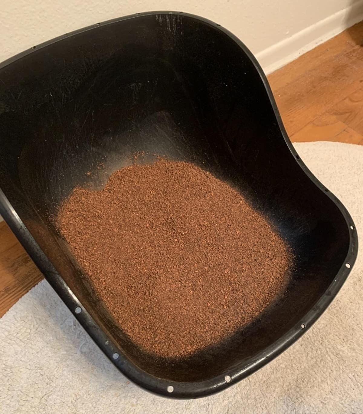 Reviewer image of walnut-based cat litter in litter box