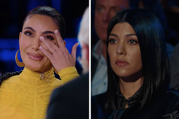 Kim and Kourtney during the interview in tears
