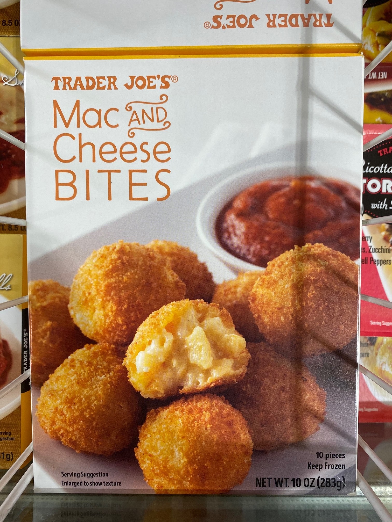 A box of mac and cheese bites from Trader Joe&#x27;s.