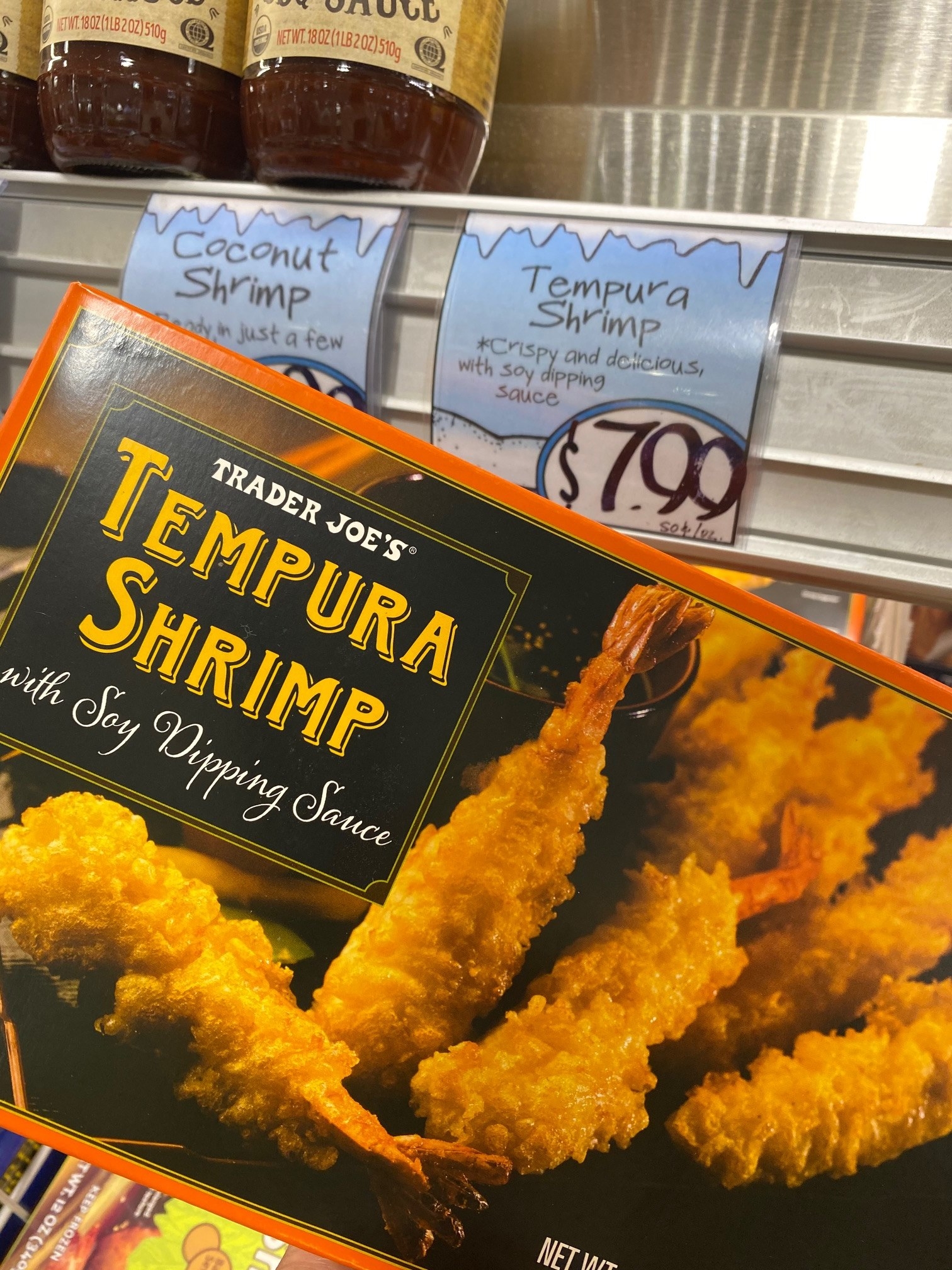 A box of Trader Joe&#x27;s shrimp tempura.