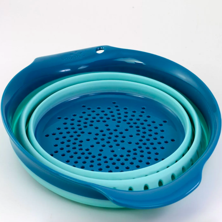 Silicone strainer compressed flat for storage 
