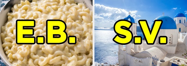 On the left, a bowl of mac 'n' cheese labeled