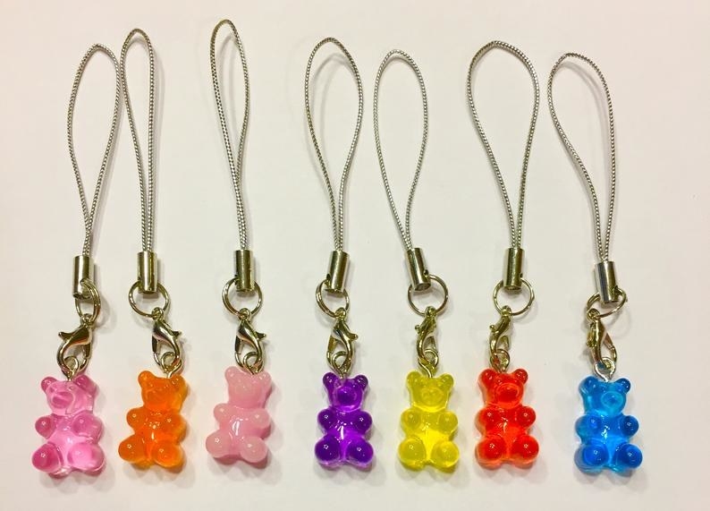Seven different gummy bear key chains