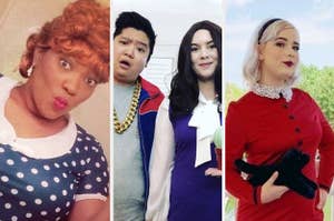 BuzzFeed readers dressed as Lucy from I Love Lucy, Jason and Janet from The Good Place, and Sabrina Spellman from Chilling Adventures of Sabrina