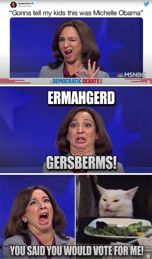 Harris memes that say things like &quot;Ermahgerd gersberms!&quot; and &quot;Gonna tell my kids this was Michelle Obama&quot;