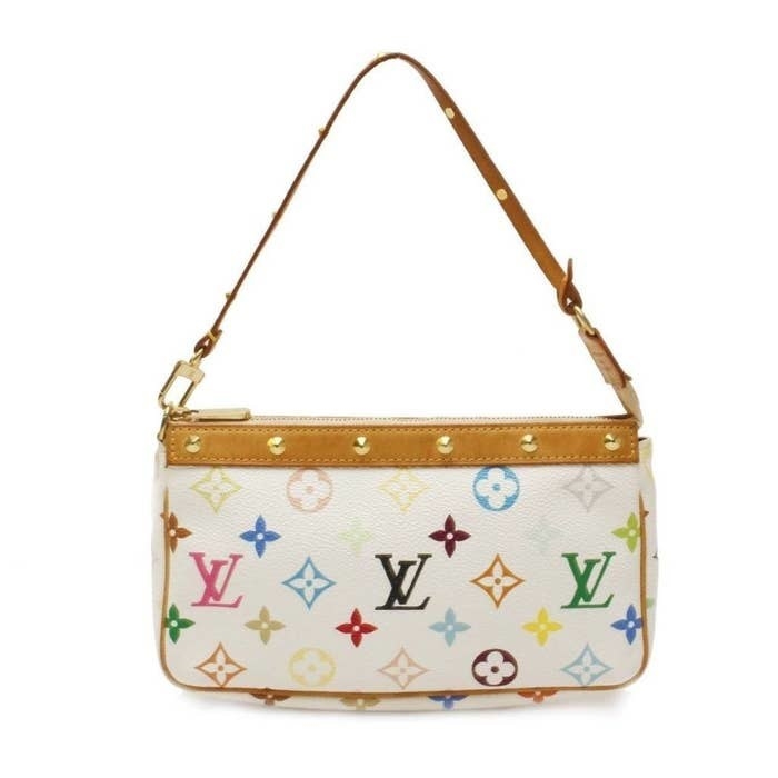 A pic of a white Takashi Murakami Louis Vuitton purse