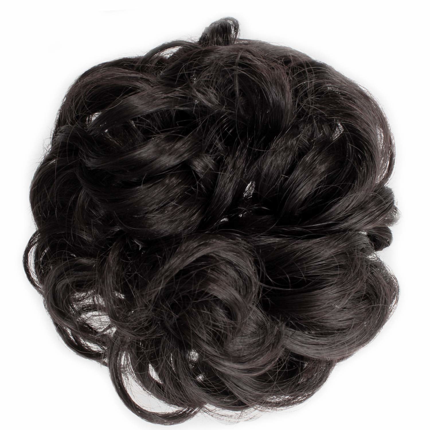 A dark brown fake hair scrunchie