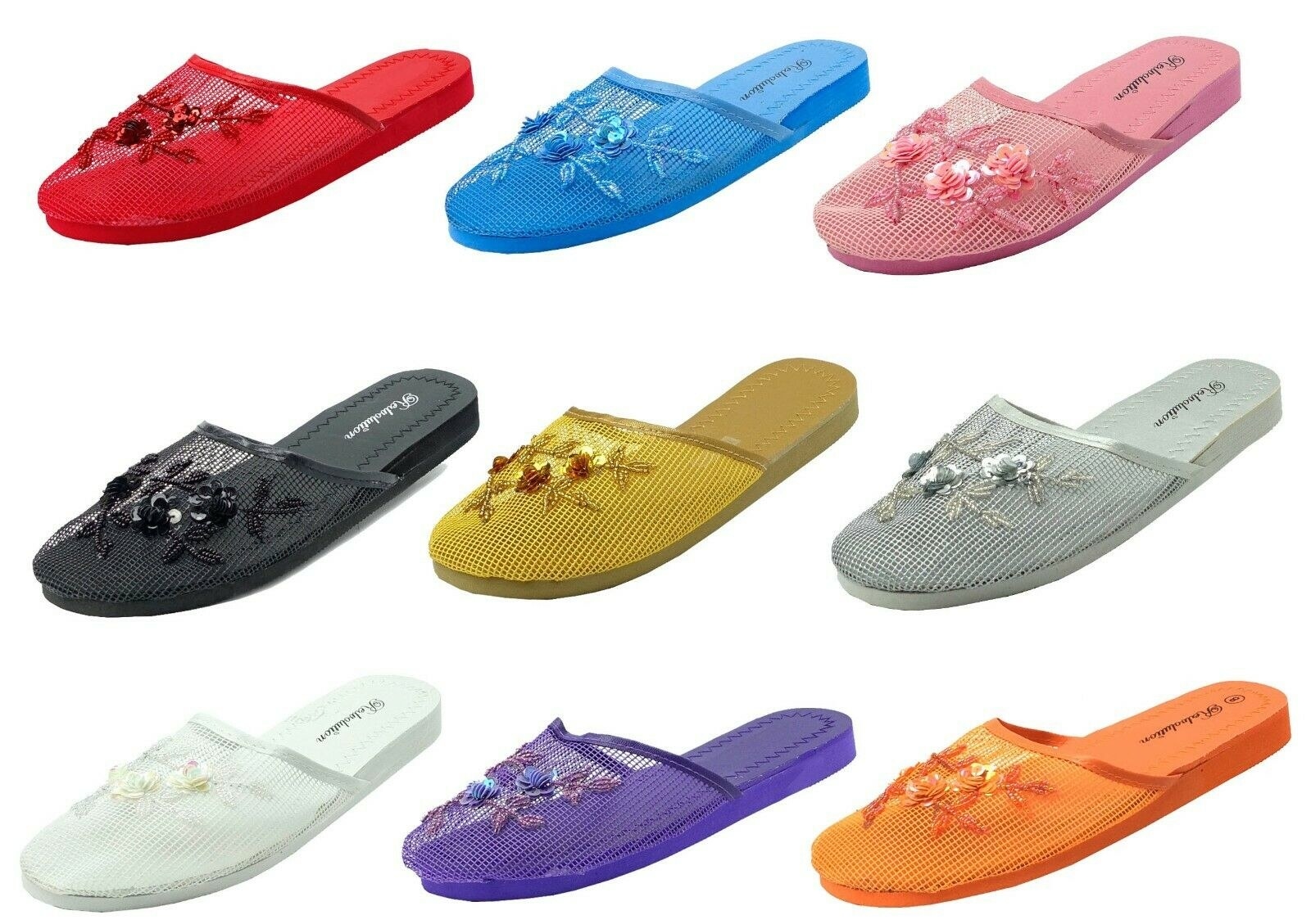 Nine different mesh slippers 