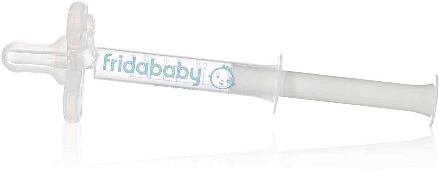 A syringe with a pacifier attached to the top