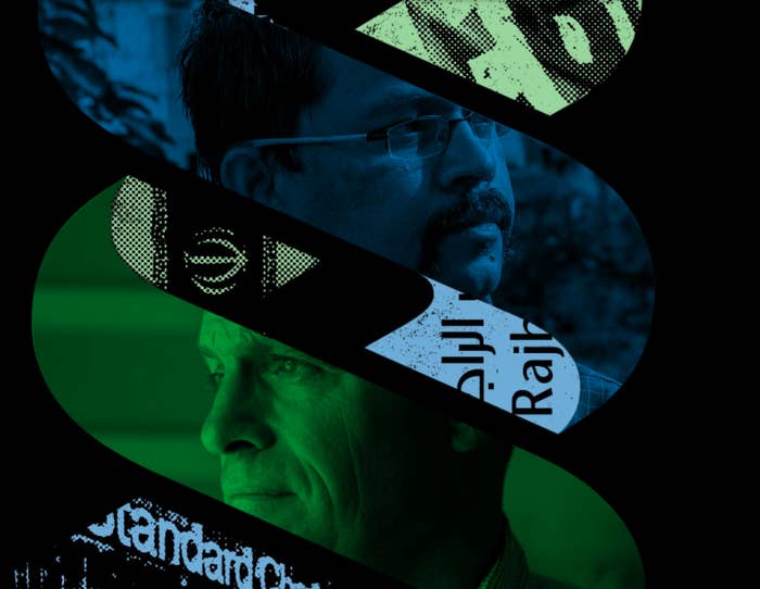 Images of Standard Chartered whistleblowers juxtaposed to the logo of Standard Chartered bank.