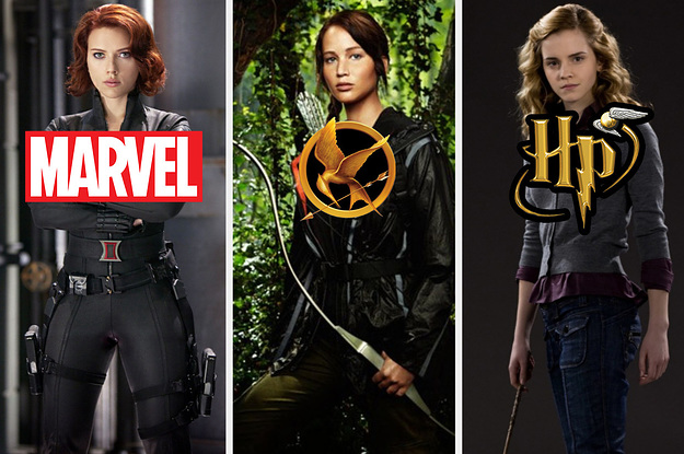 Black Widow, Katniss, and Hermione preparing for a battle