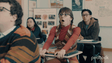 A gif of Heather turning her head and gasping in A.P. Bio