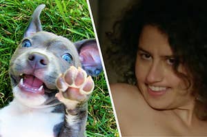 Ilana Glazer from Broad City next to a puppy being silly