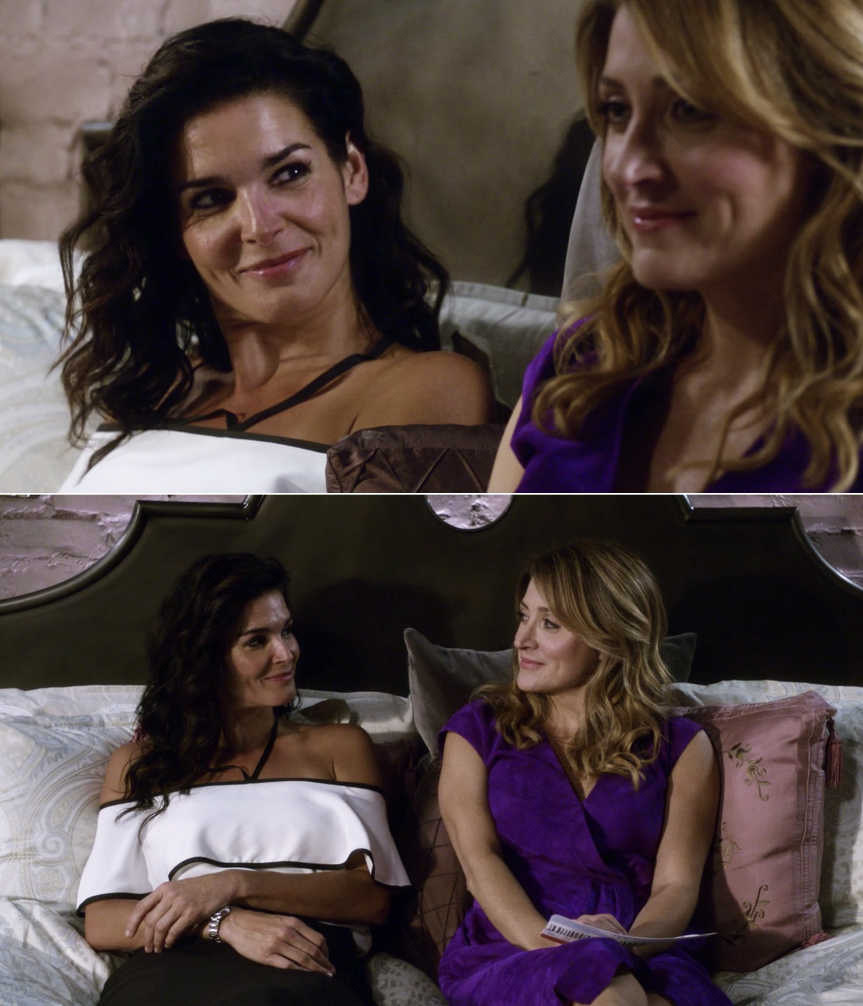 Jane and Maura sitting next to each other in bed