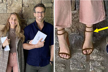 Blake and Ryan smiling with their voting ballots next to Blake's drawn on shoes