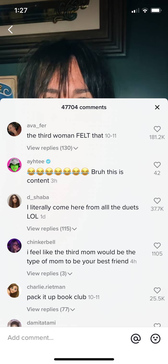 Comments on the TikTok that say things like: "The third woman FELT that" and "pack it up book club"