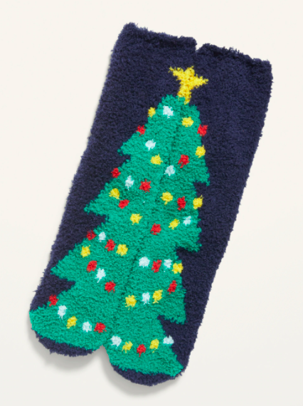 the socks wth the Christmas tree split in half between the pair so when they are together they form one tree