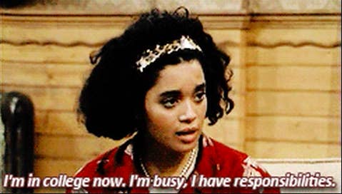 Denise Huxtable from &quot;The Cosby Show&quot; saying &quot;I&#x27;m in college now. I&#x27;m busy, I have responsibilities.&quot; 