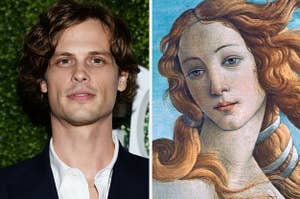 Side-by-side images of Matthew Gray Gubler and The Birth of Venus