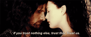 Aragorn and Arwen nuzzling each other&#x27;s noses. 