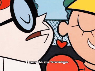Dexter whispers, &quot;Omlette du fromage&quot; into a girl&#x27;s ear at school in &quot;Dexter&#x27;s Laboratory&quot;