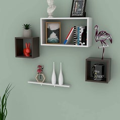 The shelf in dark brown and white.