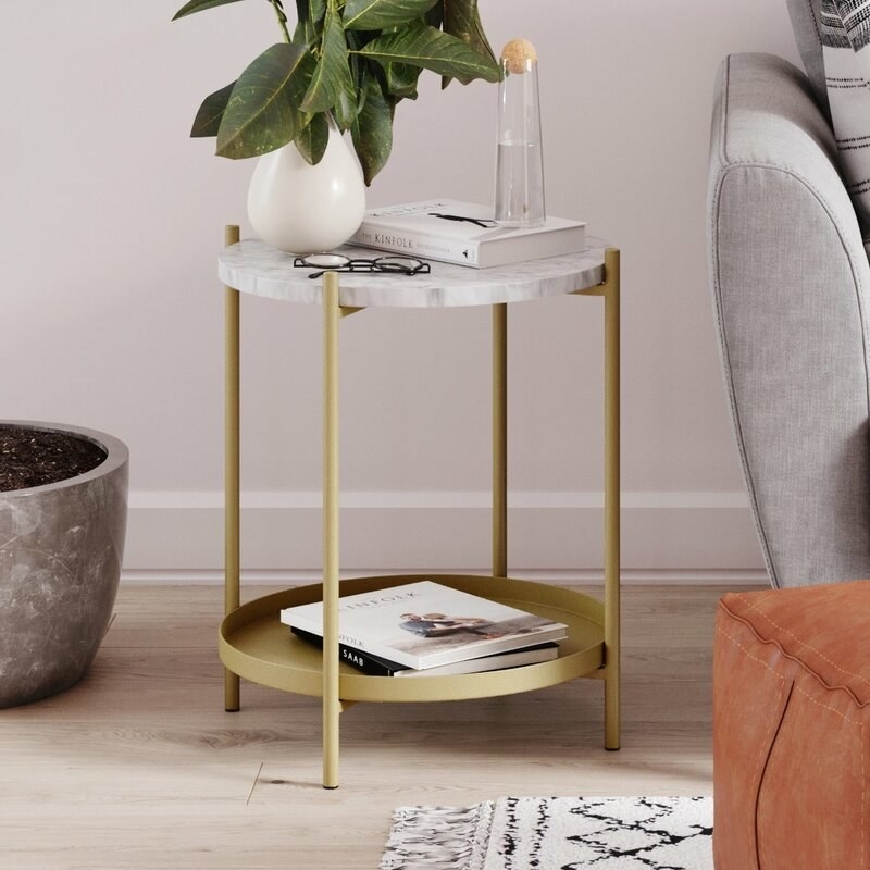 Faux marble and gold end table