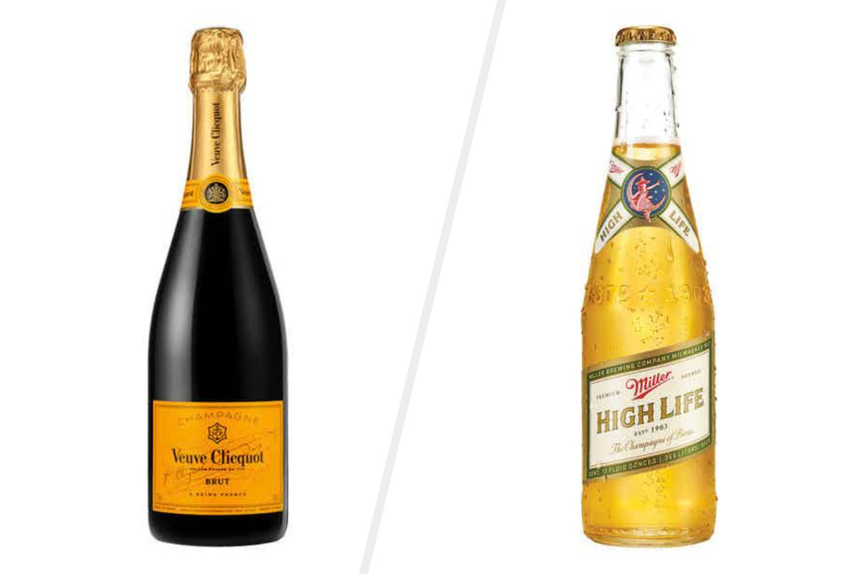Bottle of champagne and a bottle of the &quot;Champagne of Beers&quot; 