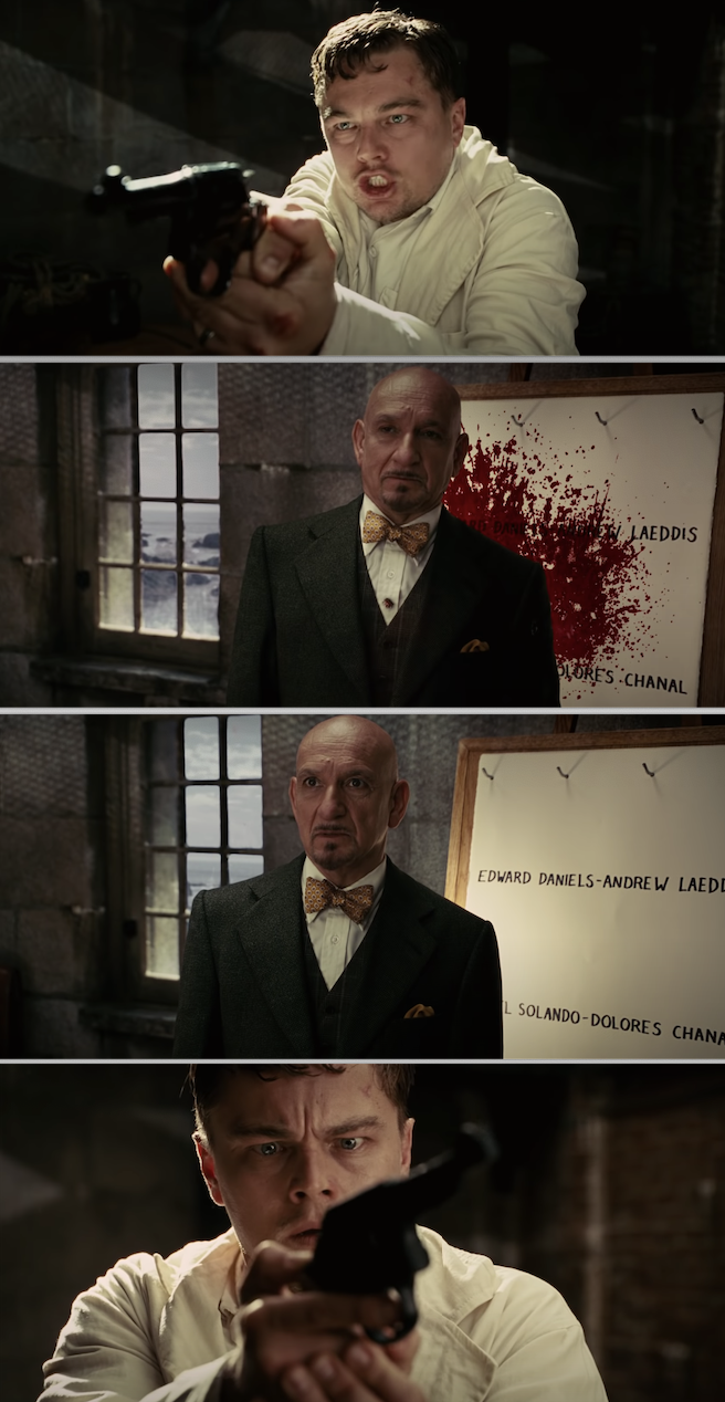 Teddy shooting in the lighthouse but realizing that his gun isn't actually real