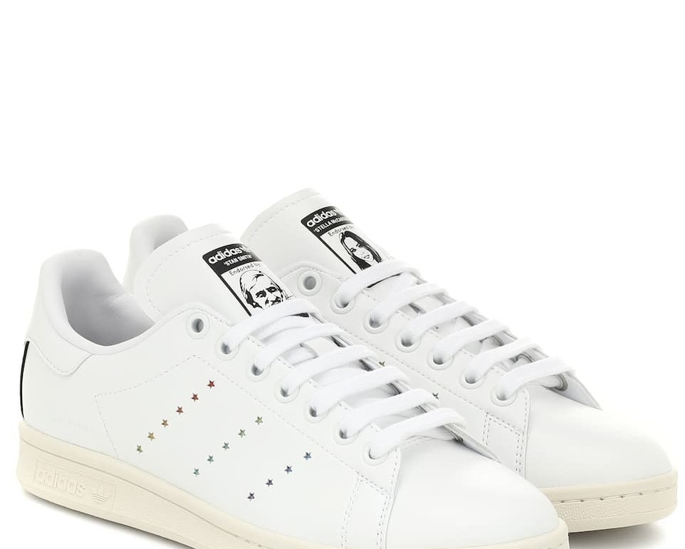 A pair of white Stella McCartney x Adidas Originals Stan Smith sneakers