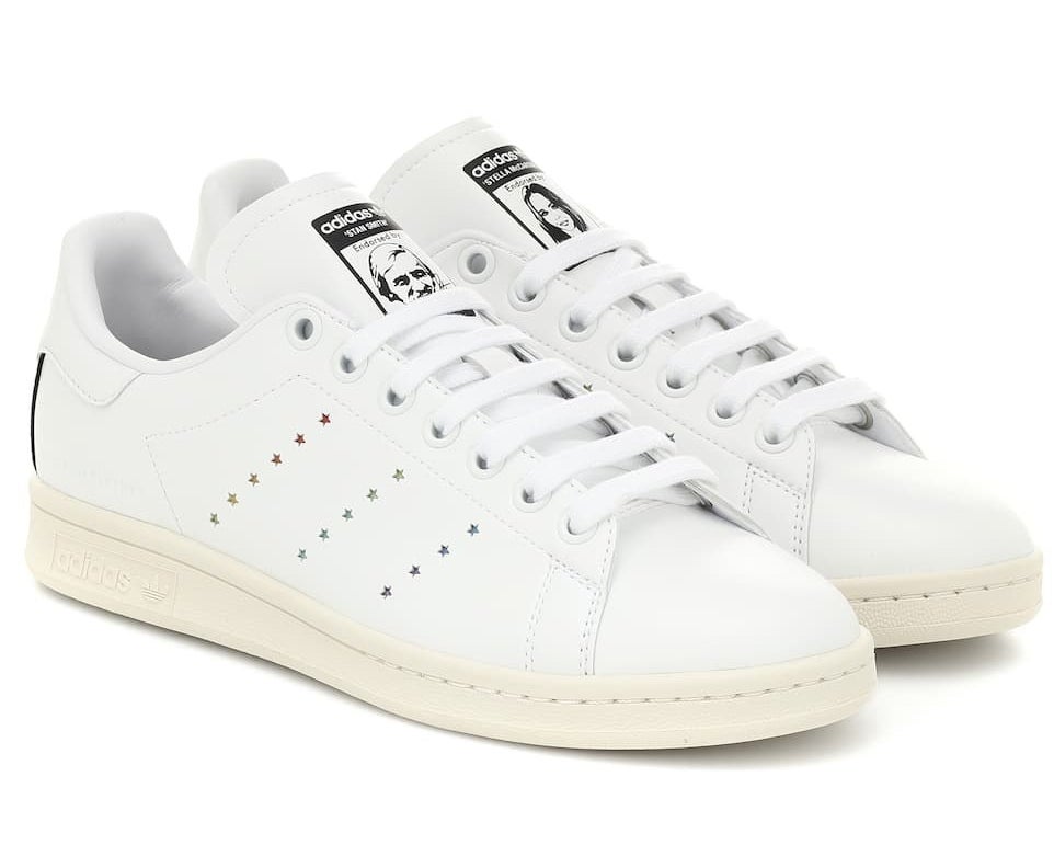 A pair of white Stella McCartney x Adidas Originals Stan Smith sneakers