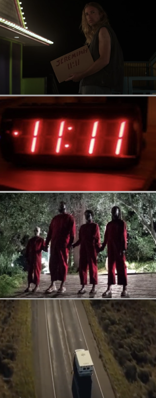 Several scenes throughout the movie that shows "11:11," from the clock to the number on the ambulance