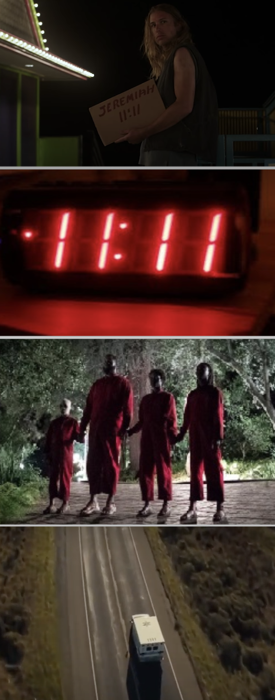 Several scenes throughout the movie that shows &quot;11:11,&quot; from the clock to the number on the ambulance