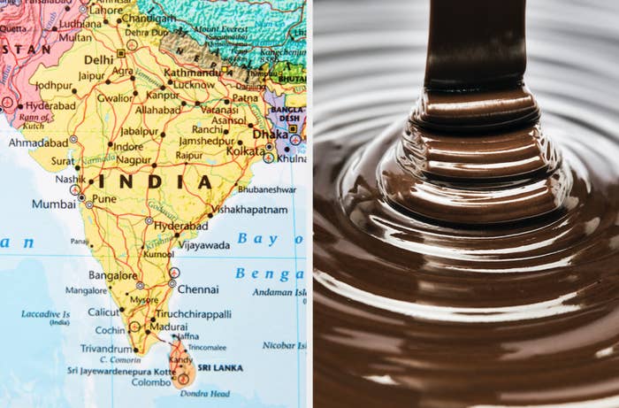 Map of India and pouring chocolate sauce 