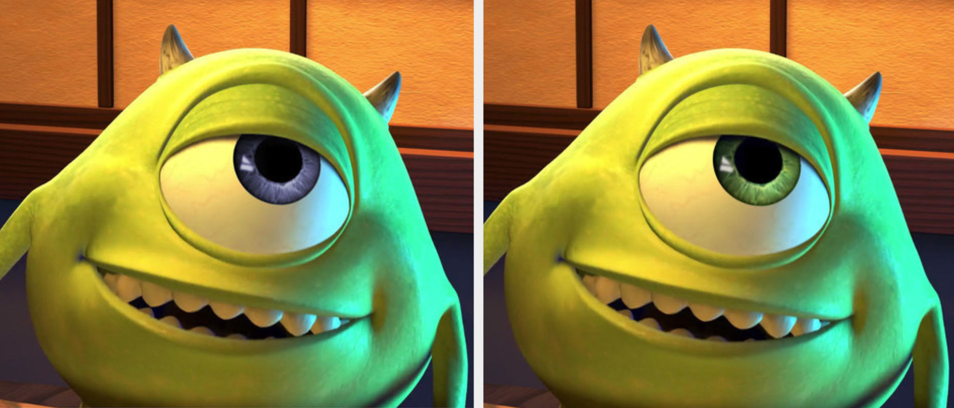 Mike Wazowski from &quot;Monsters Inc.&quot; with two different colored eyes