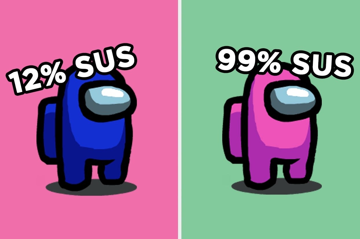 Among Us characters, one is 12% sus, the other is 99% sus