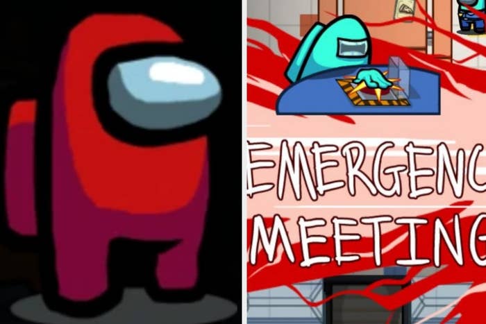 Red Among Us character beside &quot;Emergency Meeting&quot; Screenshot