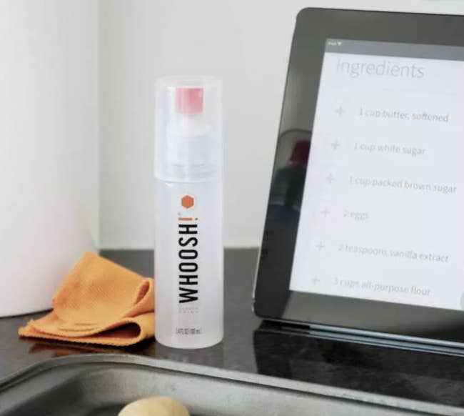 A 1-ounce bottle of Whoosh! screen shine and an anti-microbial cloth