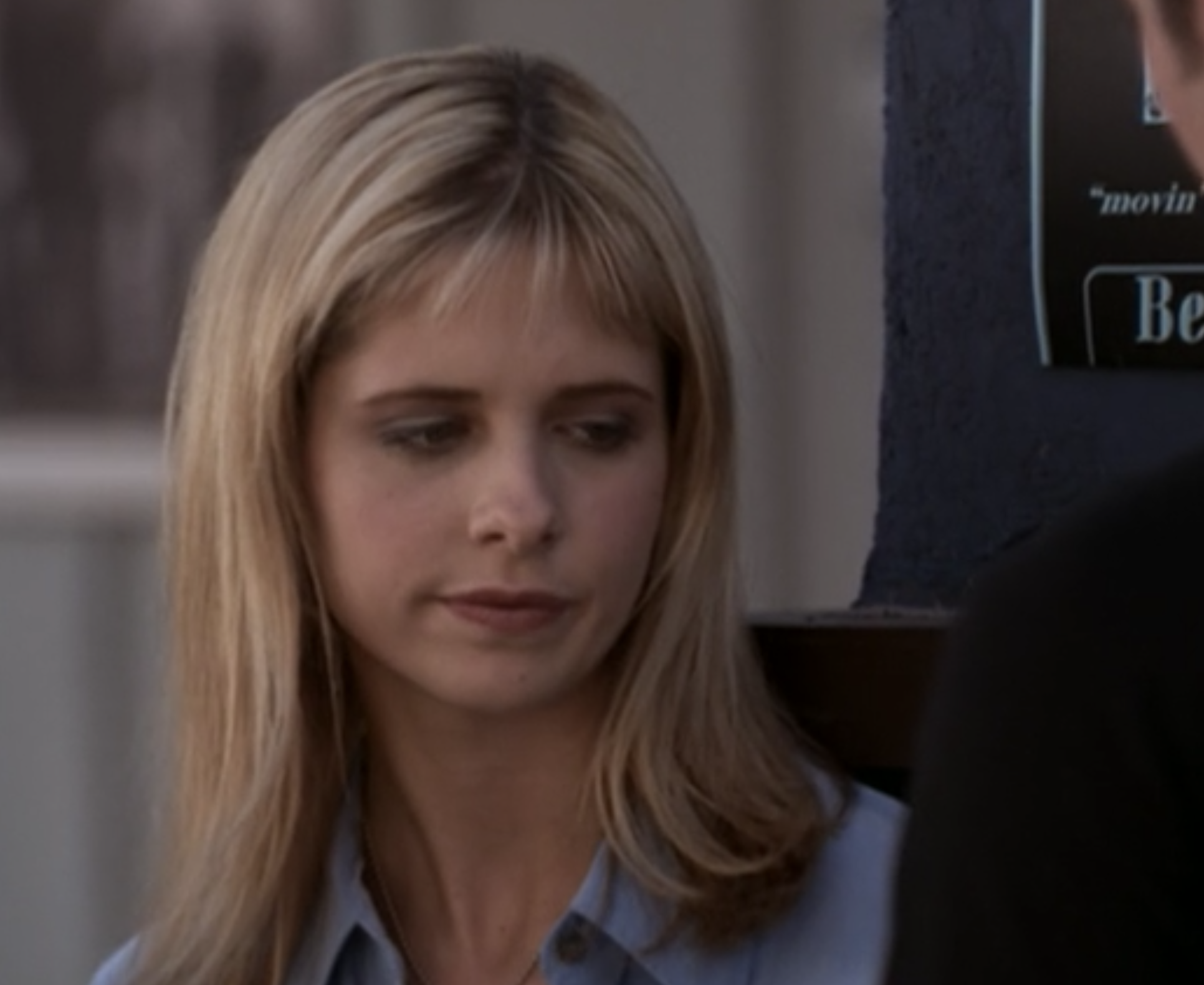 Sarah Michelle Gellar with bangs cut extremely short